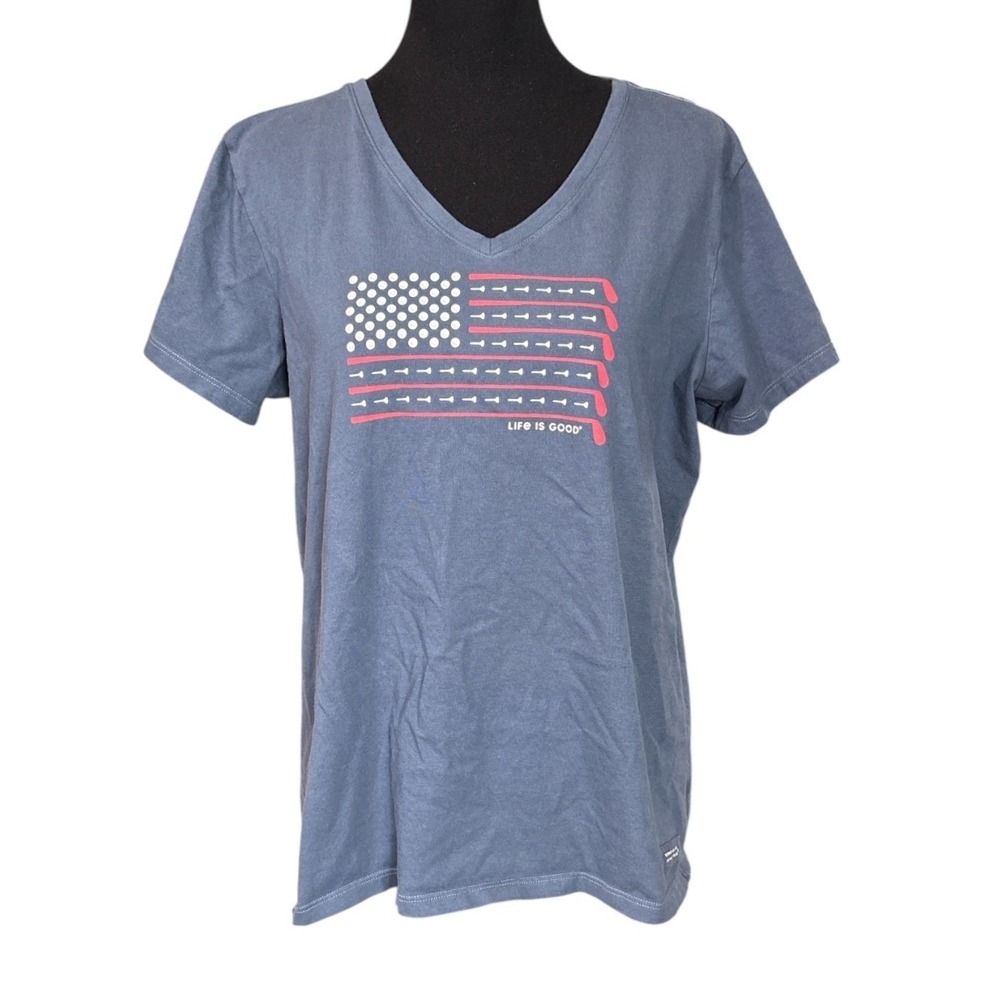 Life Is Good V-Neck Crusher Tee, Large, Navy Blue Golf Clubs, Tees, & Balls